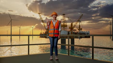 female engineer on offshore wind farm platform