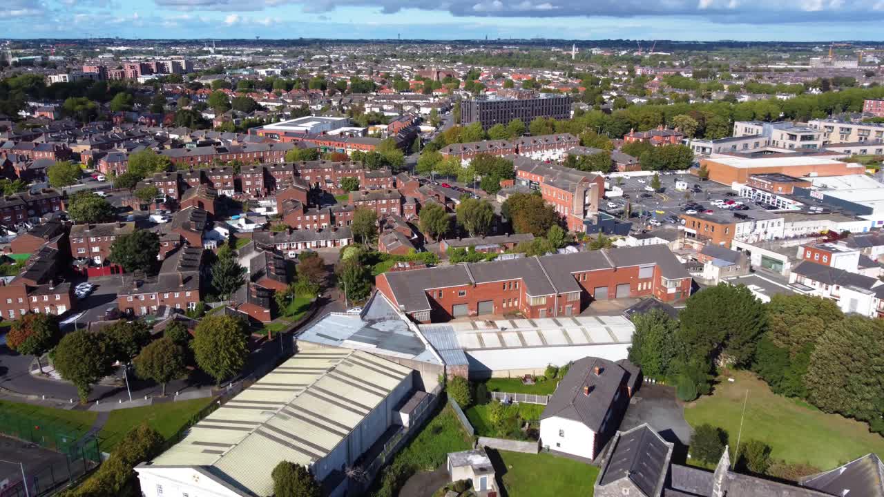 Aerial Fly-by over Dublin's Suburbs in Ireland