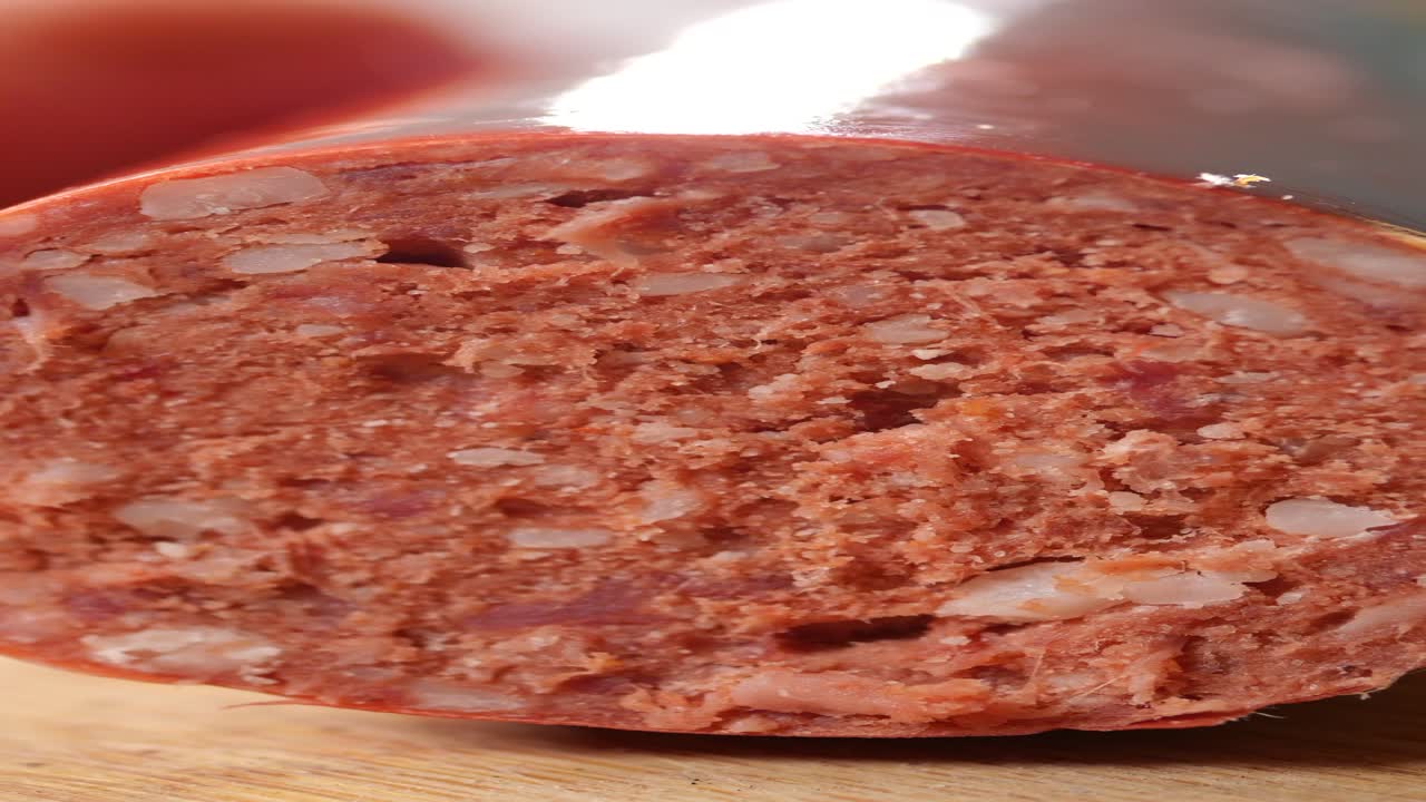 잘라진 소시지의 클로즈업