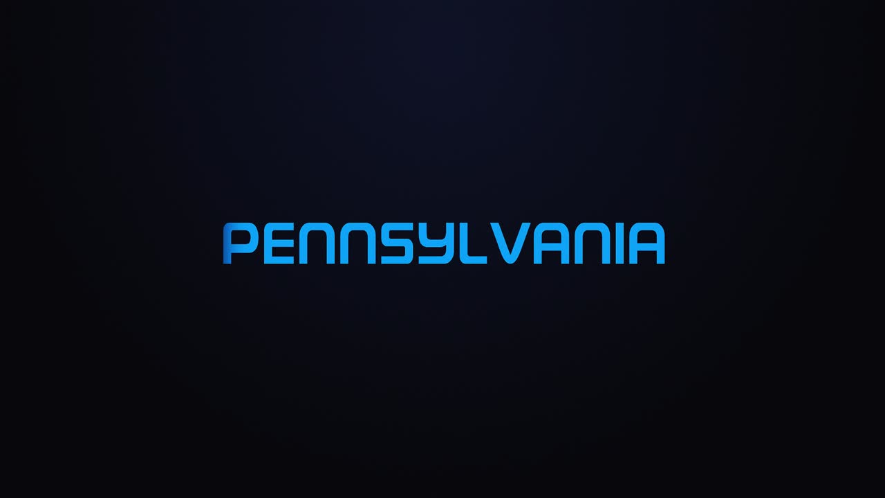 Glowing explosion Pennsylvania text reveal blue and pink