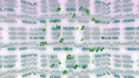 animación de signos de dólar conectados y gráficos que forman un globo sobre los datos del mercado de valores