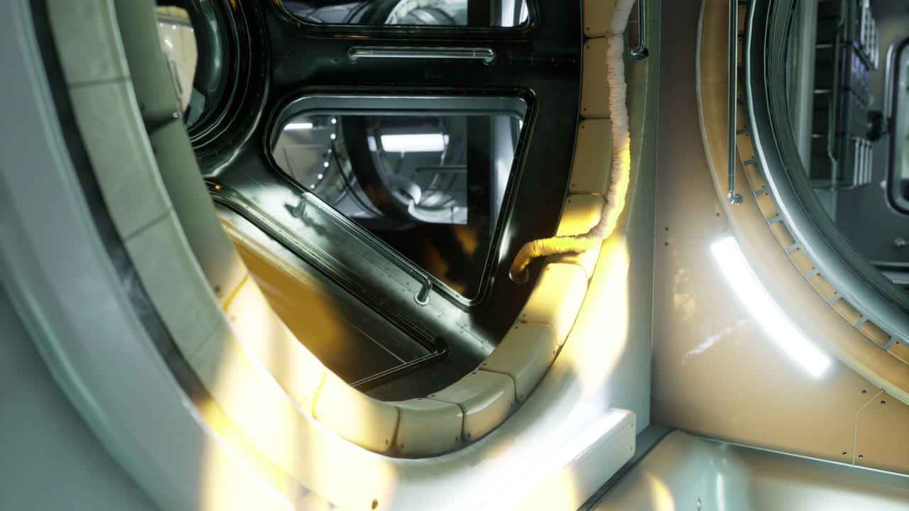 Exploring futuristic interiors with glowing pathways in a sleek environment