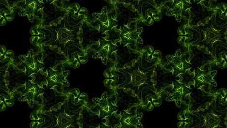 ink kaleidoscopic effect of glow green particles on black background with luma matte as alpha channel. advection like ink effect.