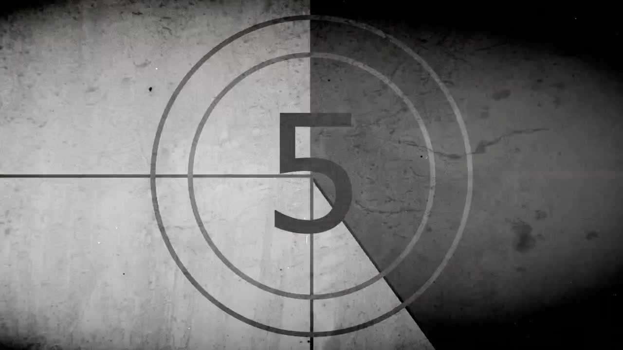 Retro zwart-wit film aftelling met krassen en korrel