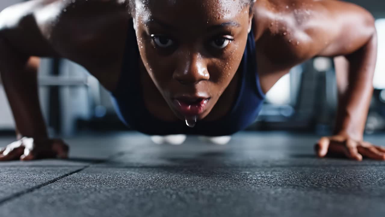 Woman Doing Push-ups in Gym