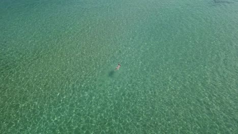 female tourist swims in the clear green waters of the aegean sea