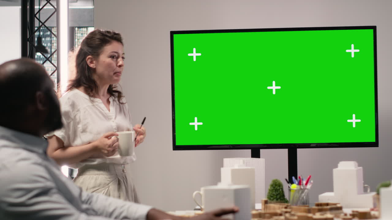 reunión de negocios con pantalla verde