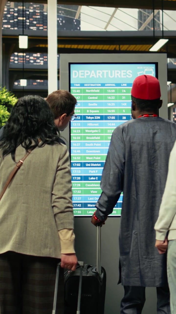 Fluxo de viajantes movimentando-se por um terminal rodoviário movimentado durante o horário de partida.