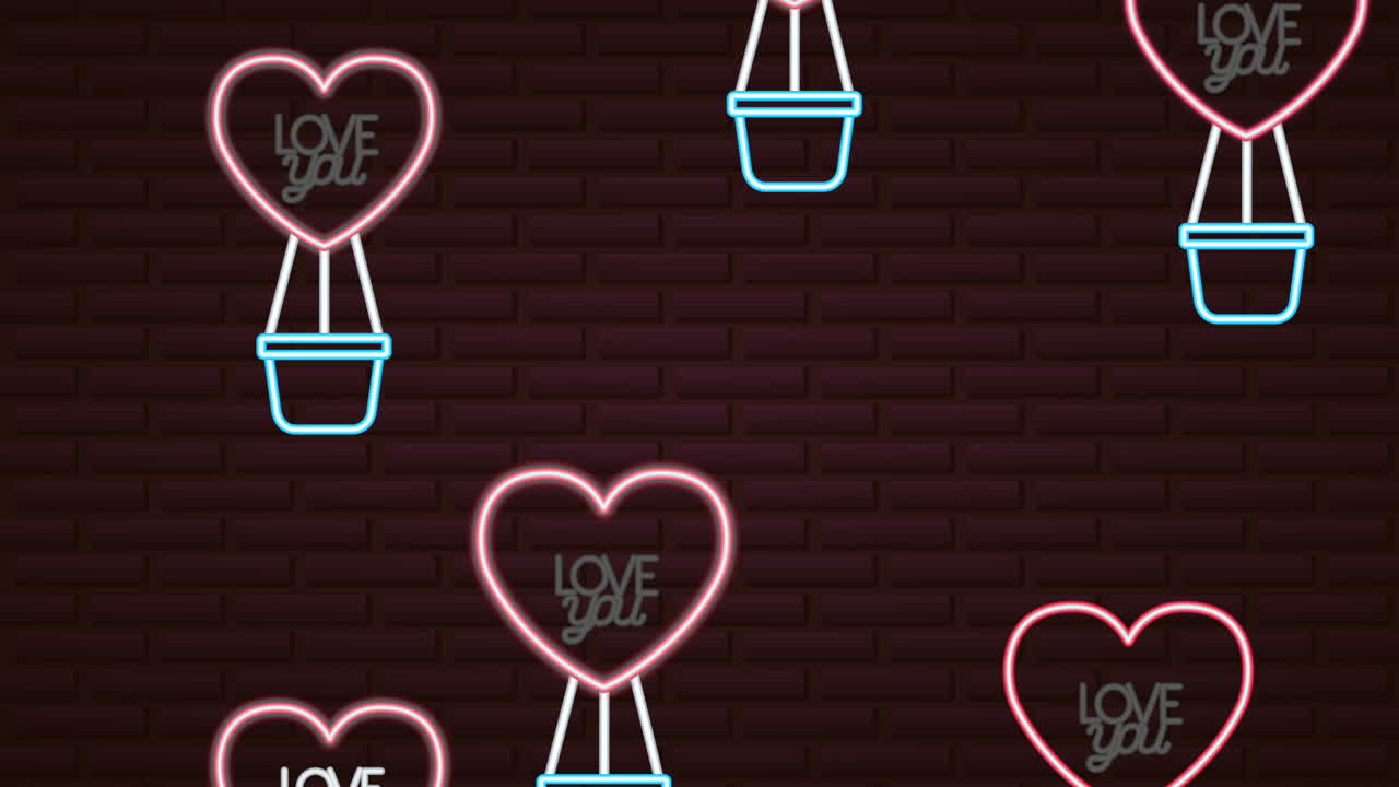 발렌타인 데이 네온 라벨은 헬 풍선으로 애니메이션