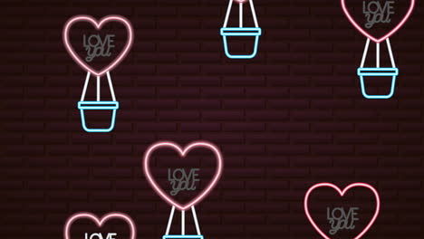 valentines day neon label animated with balloons helium