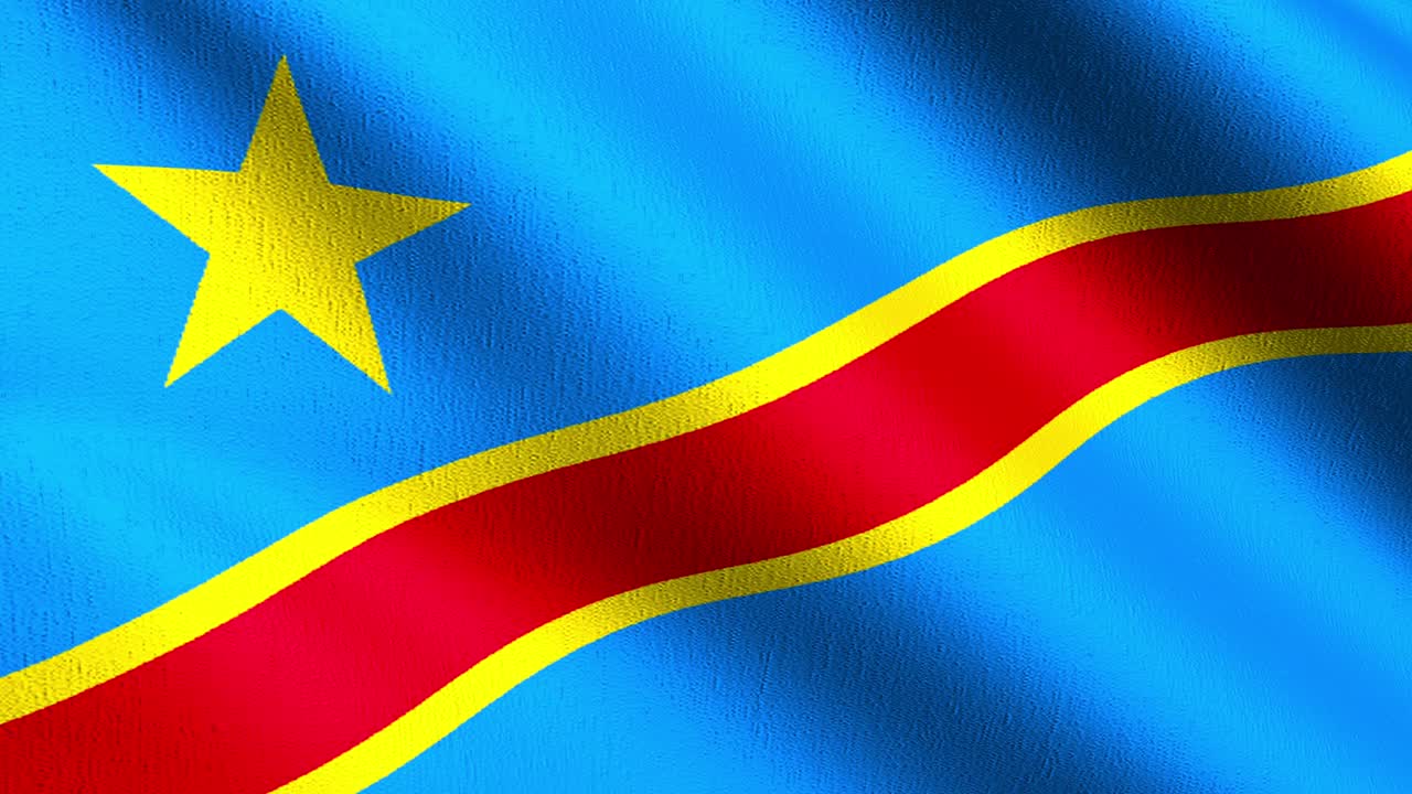 bucle sin costura 4k vdo. república democrática del congo bandera nacional soplando en el viento aislado. diseño abstracto patriótico oficial. ilustración de renderización 3d del símbolo de señal de agitacion.