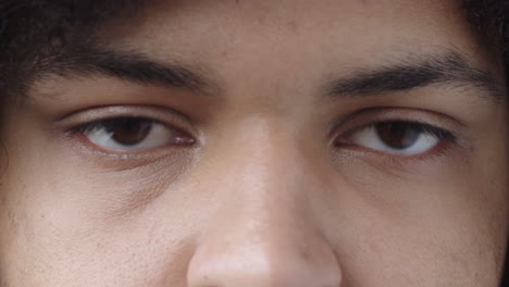 close up young man eyes looking at camera eyesight vision concept