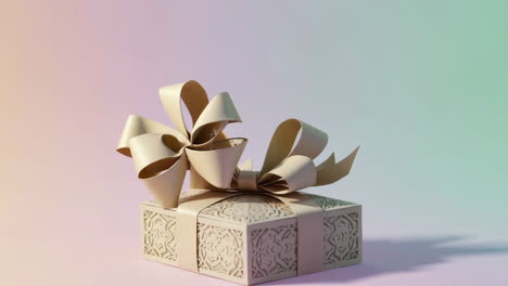 unboxing a decorative gift box with a cream bow