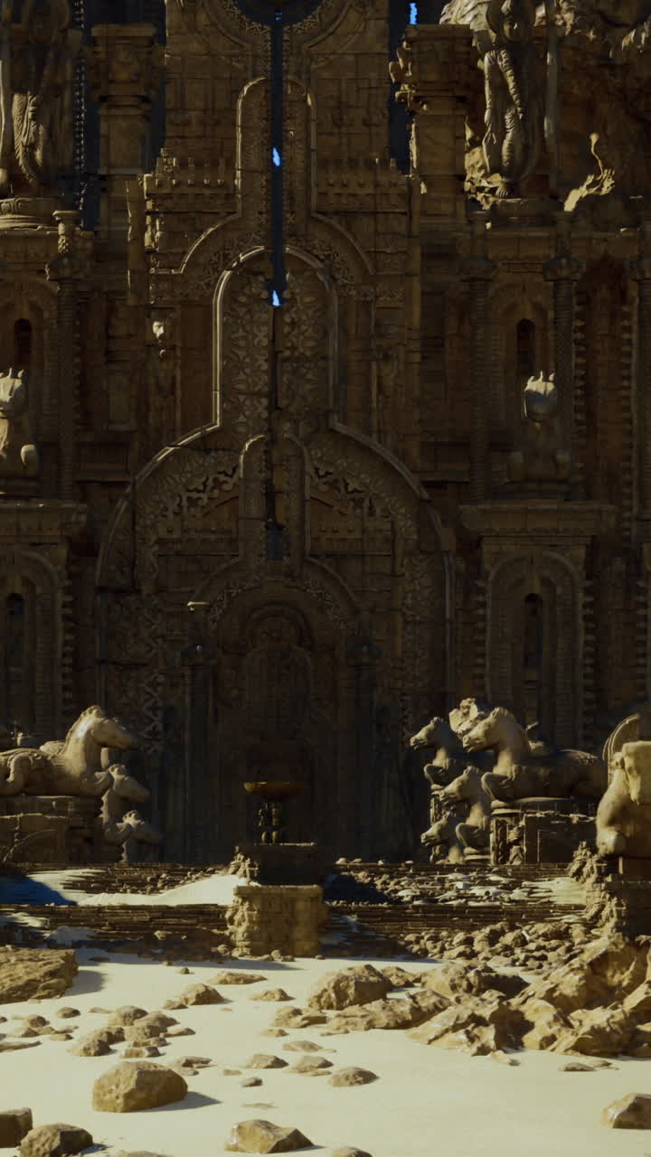 Ancient ruins emerge from rocky landscape under clear blue sky in daylight