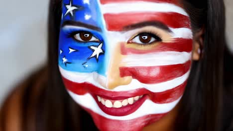 woman with american flag face paint