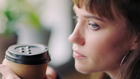 thinking woman, coffee cup drinking