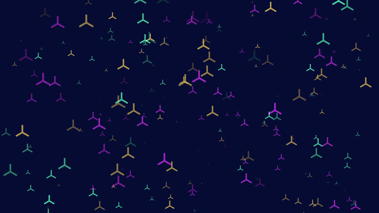 Colorful lines and shapes intersect and overlap in a complex and intricate design. The image showcases a vibrant network of purple, green, and yellow elements