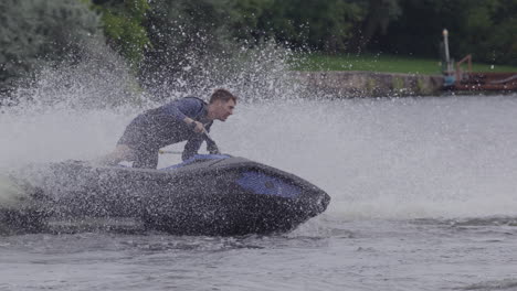 stylish extreme sport jet ski tricks jumping on fresh water in canada