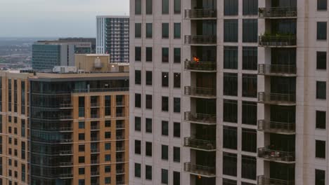 panning right drone shot of buildings in downtown houston, texas