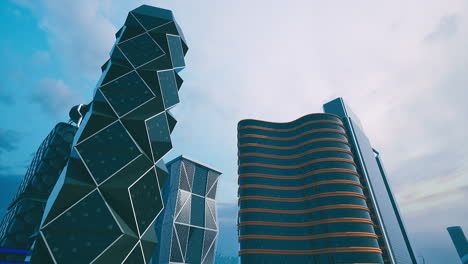 paisaje urbano futurista con altos rascacielos modernos