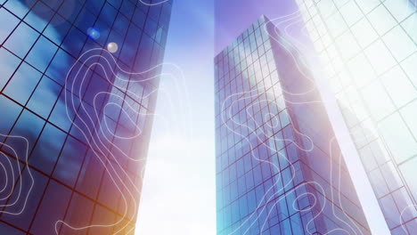digital composition of topography against tall buildings in background