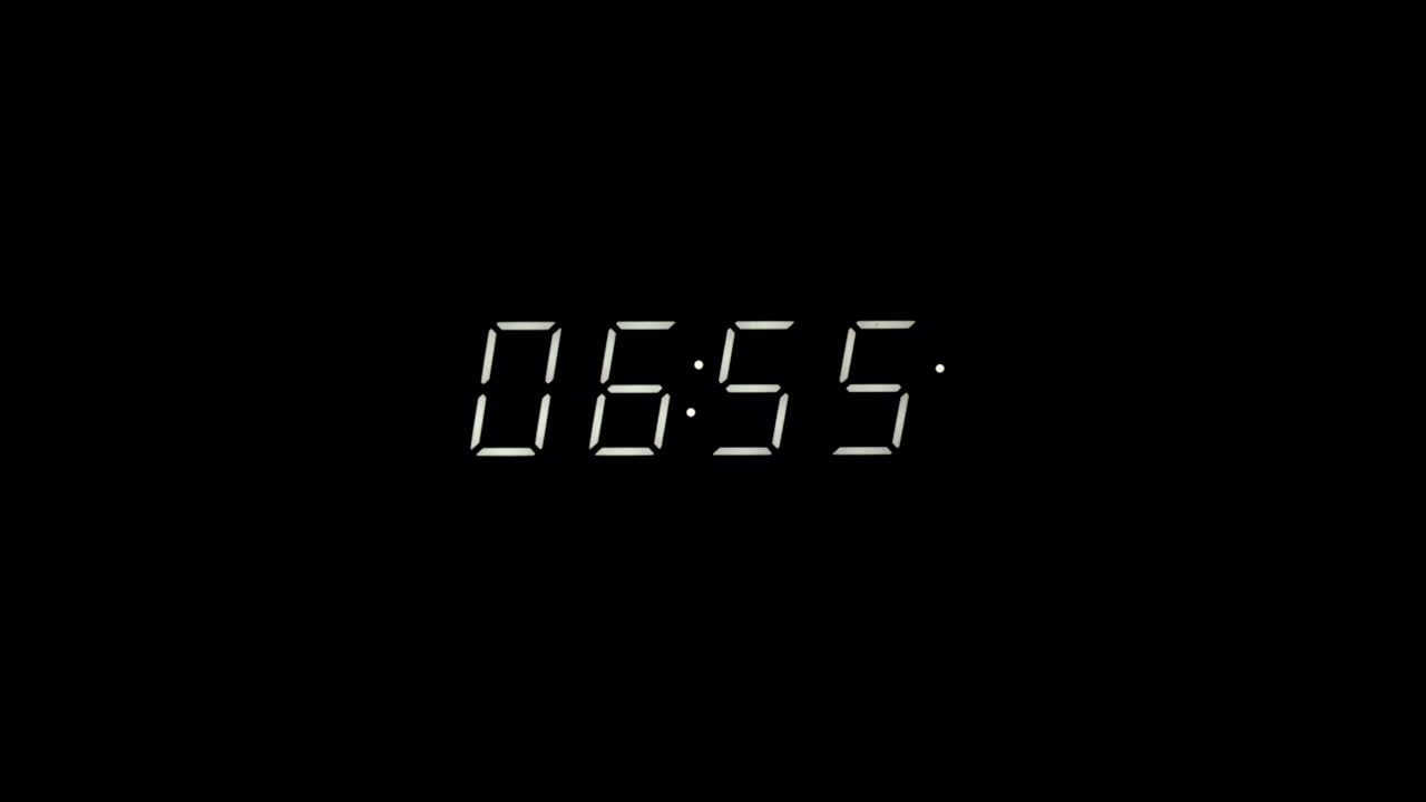 Digital clock timelapse, morning alarm