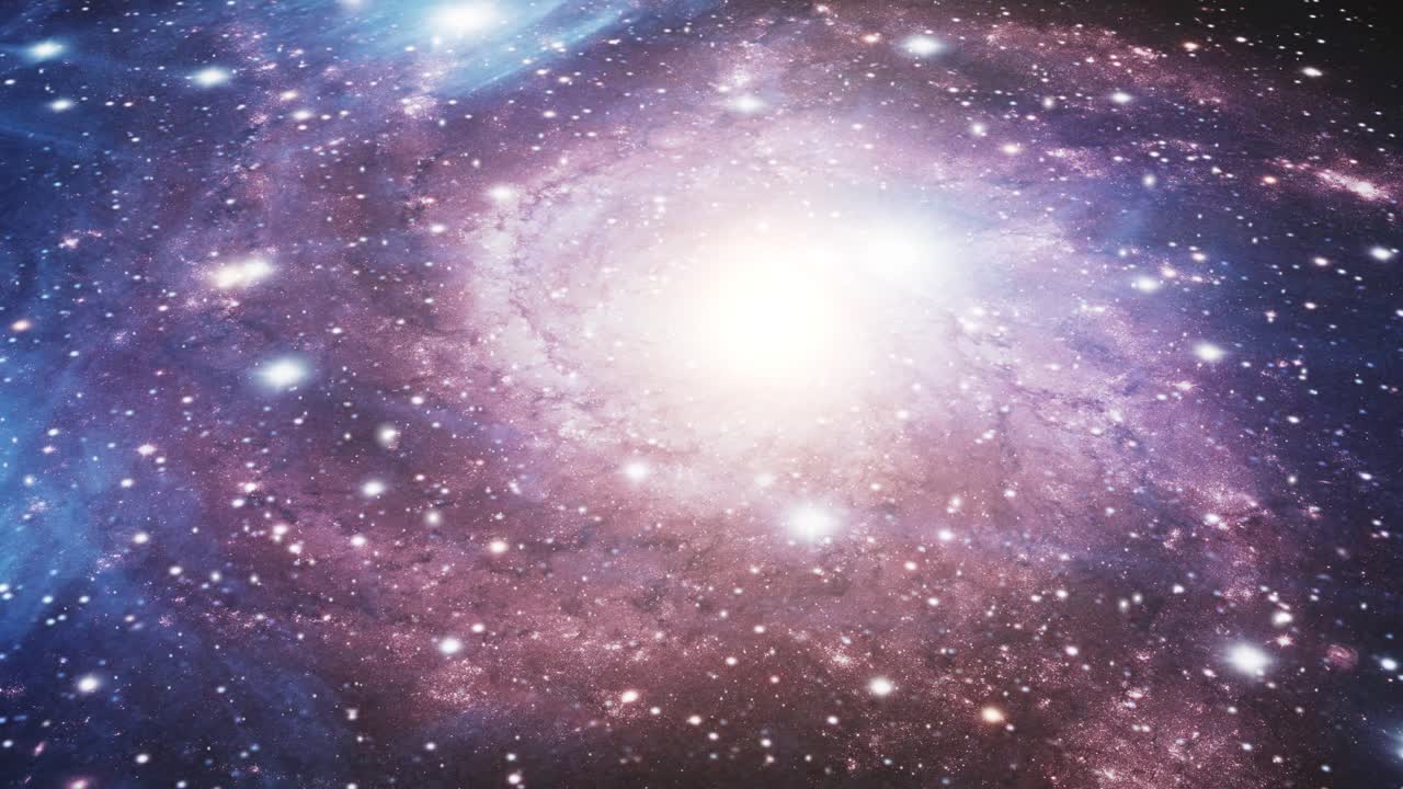 중간에 밝은 빛으로 움직이는 은하, 우주