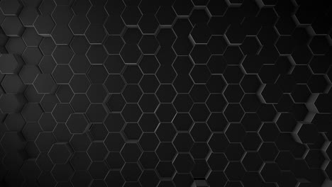 black background with moving hexagonal cylinders. abstract 3d animation. textured volumetric background with shapes.