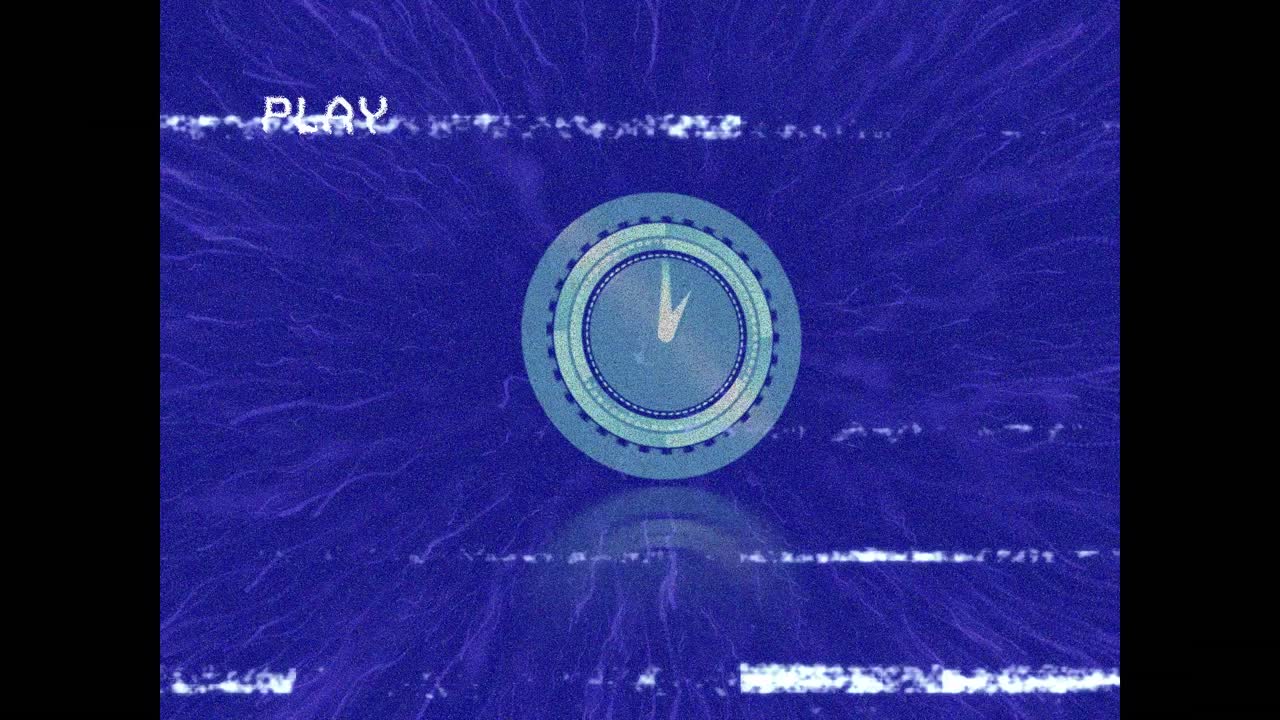 Animation of interference over moving clock on blue background