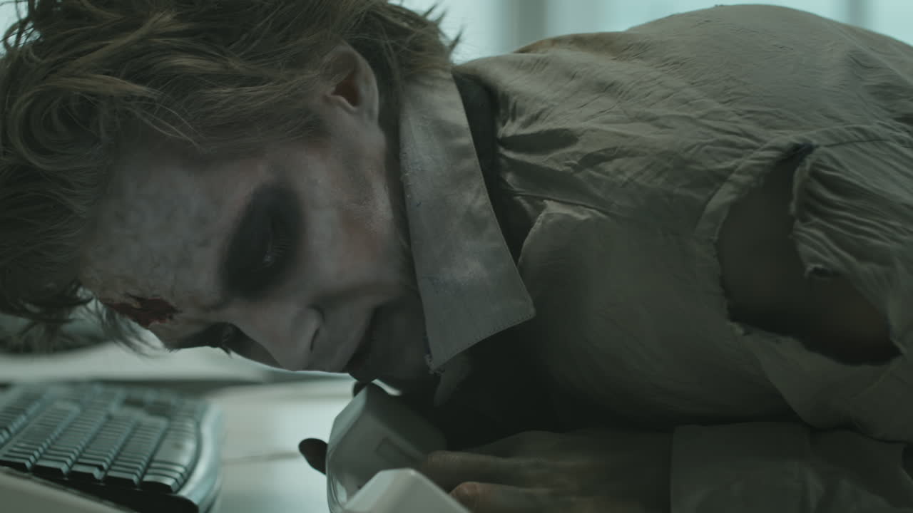 Zombie Office Worker Trying to Answer Phone