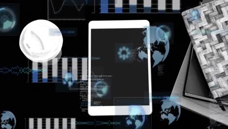 animación del procesamiento de datos en una tableta sobre fondo negro