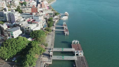 aerial image of the tamsui sea coast in taipei - taiwan