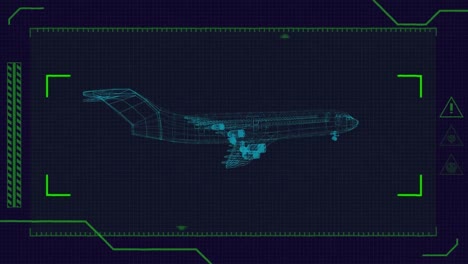 animación de un dibujo de avión en 3d con escaneo de alcance y procesamiento de datos