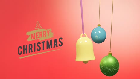 Animation-of-christmas-greetings-text-over-christmas-decorations-on-red-background