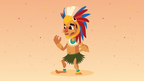 culture aztec native with feathers hat animation