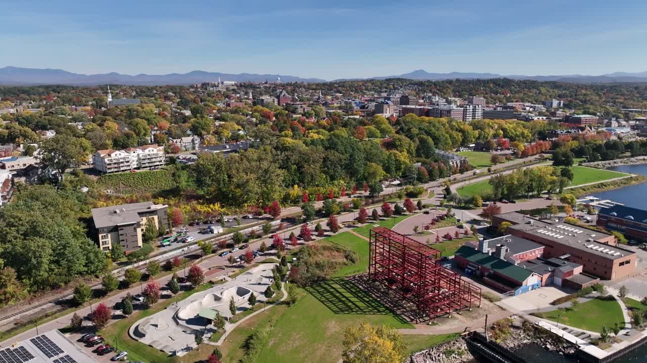 burlington vermont 스카이라인으로의 공중 슬로우 푸시