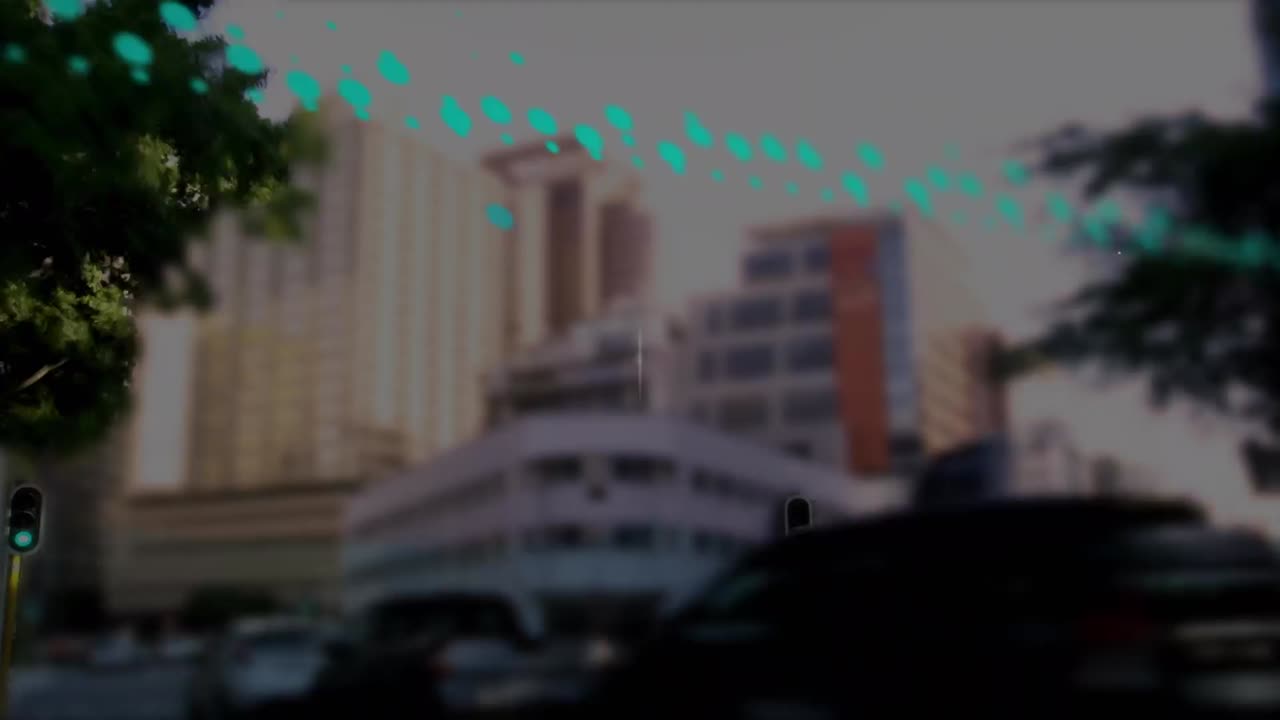 도시 풍경 위의 데이터 처리 애니메이션