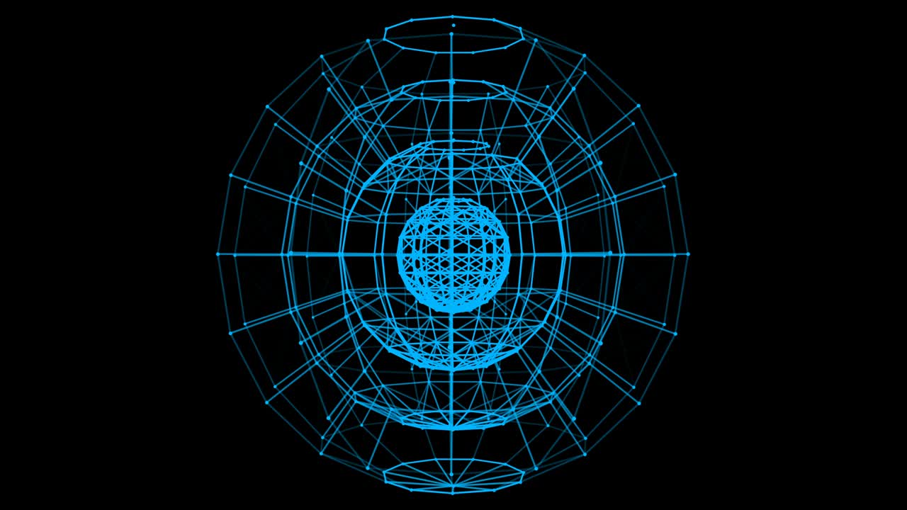 회전하는 파란색 플렉서스 구, 그 중심에 파란색 구가 있습니다.