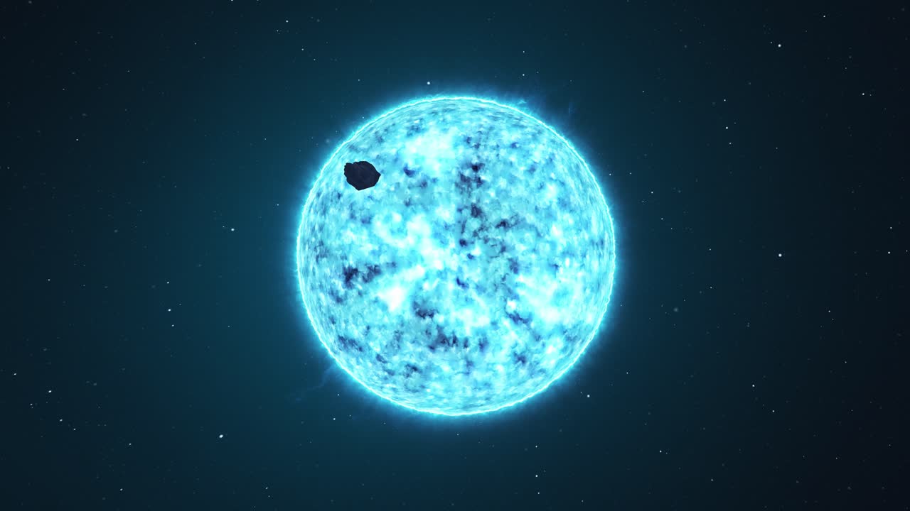 animação 3d de um meteoro viajando em direção a uma estrela azul