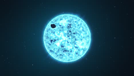 animación en 3d de un meteorito viajando hacia una estrella azul