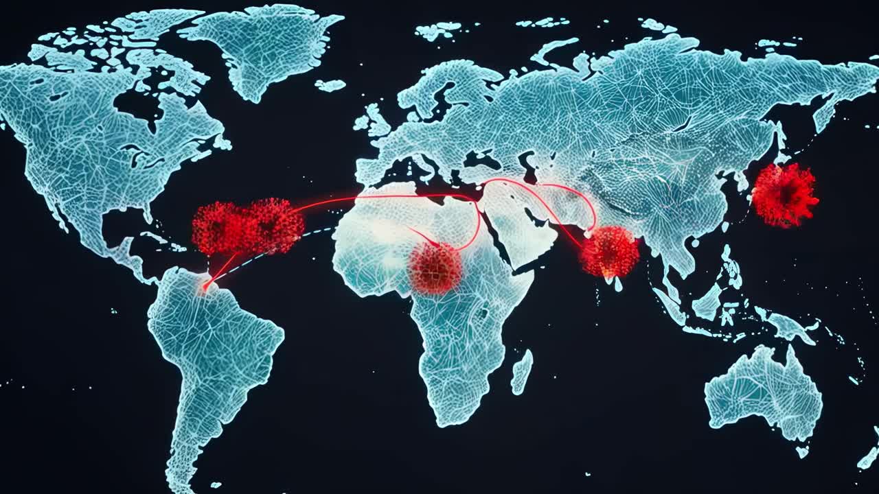 Global connectivity illustrated through a vibrant digital world map with highlighted data routes and connections across continents
