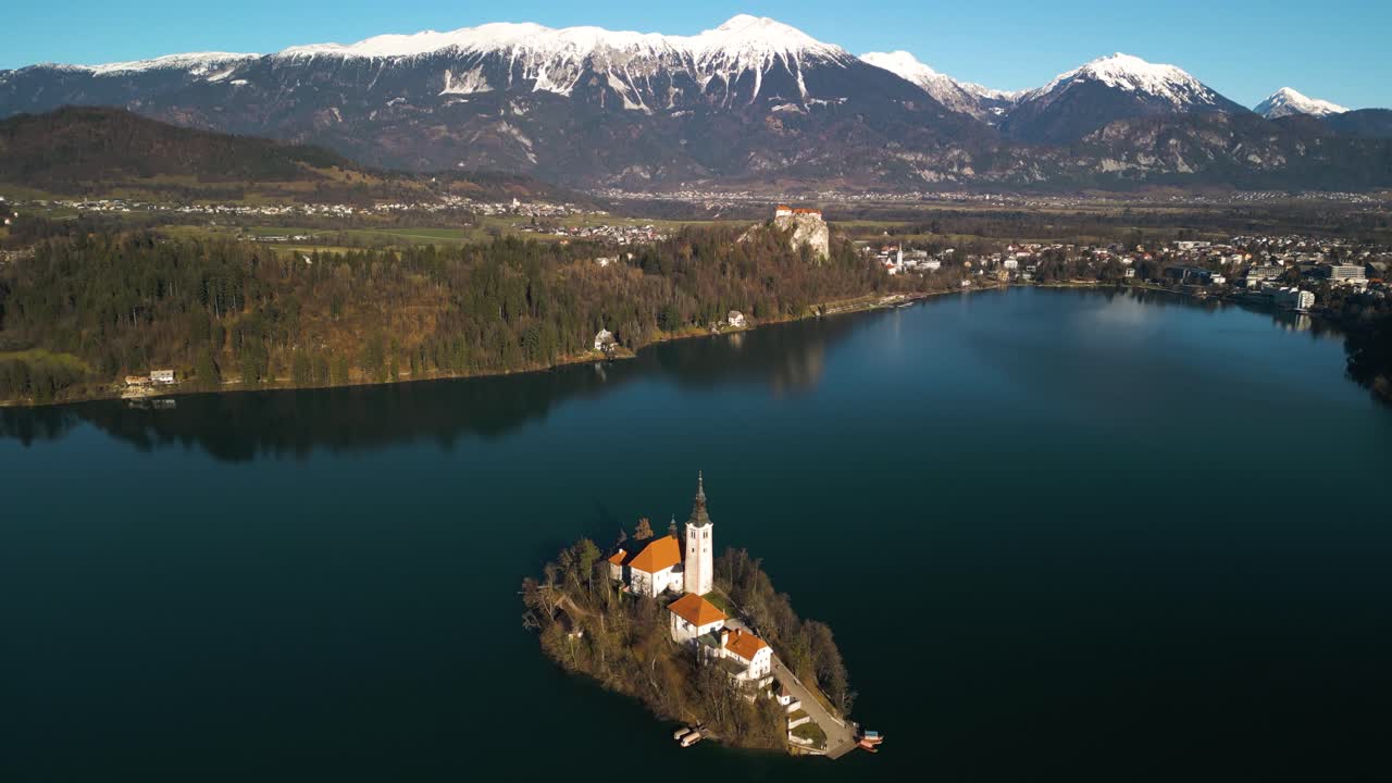 Amazing High Aerial View Above Slovenia's Famous Lake Bled