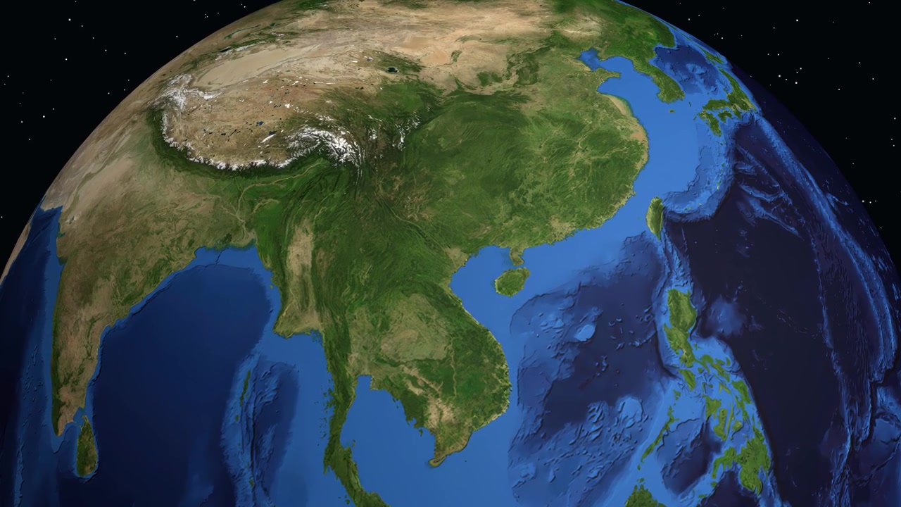 Un globo digitale ruota e zooma su Hanoi, Vietnam, mostrando indicatori di posizione e informazioni demografiche.