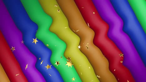 Animation-Von-Goldenen-Sternen-über-Regenbogenstreifen-Und-Farben,-Die-Sich-In-Einer-Nahtlosen-Schleife-Bewegen