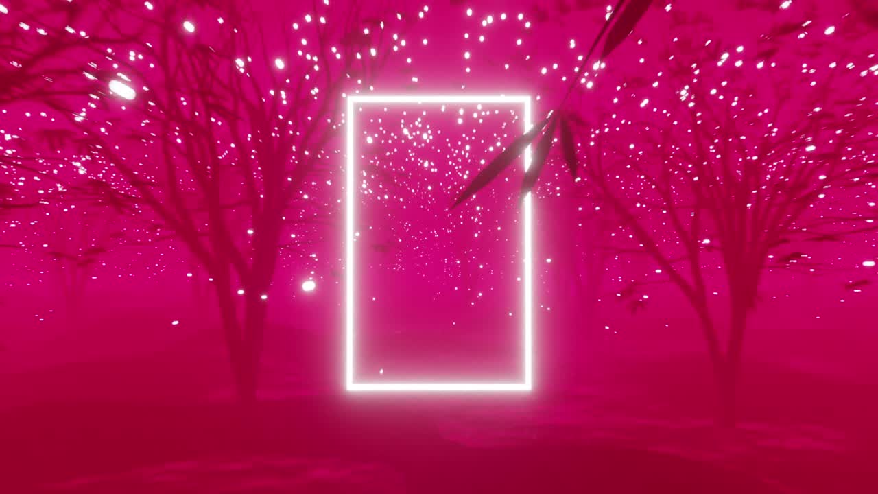 다채로운 변화하는 배경 위에 반 ⁇ 이는 프레임과 나무의 애니메이션