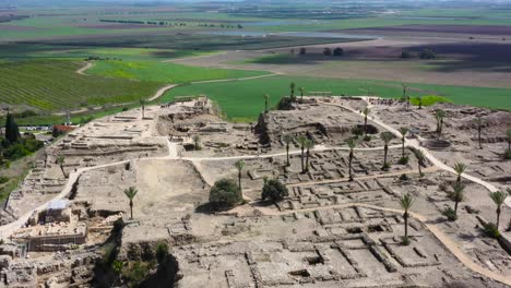 aerial view of ancient ruins at megiddo national park, israel