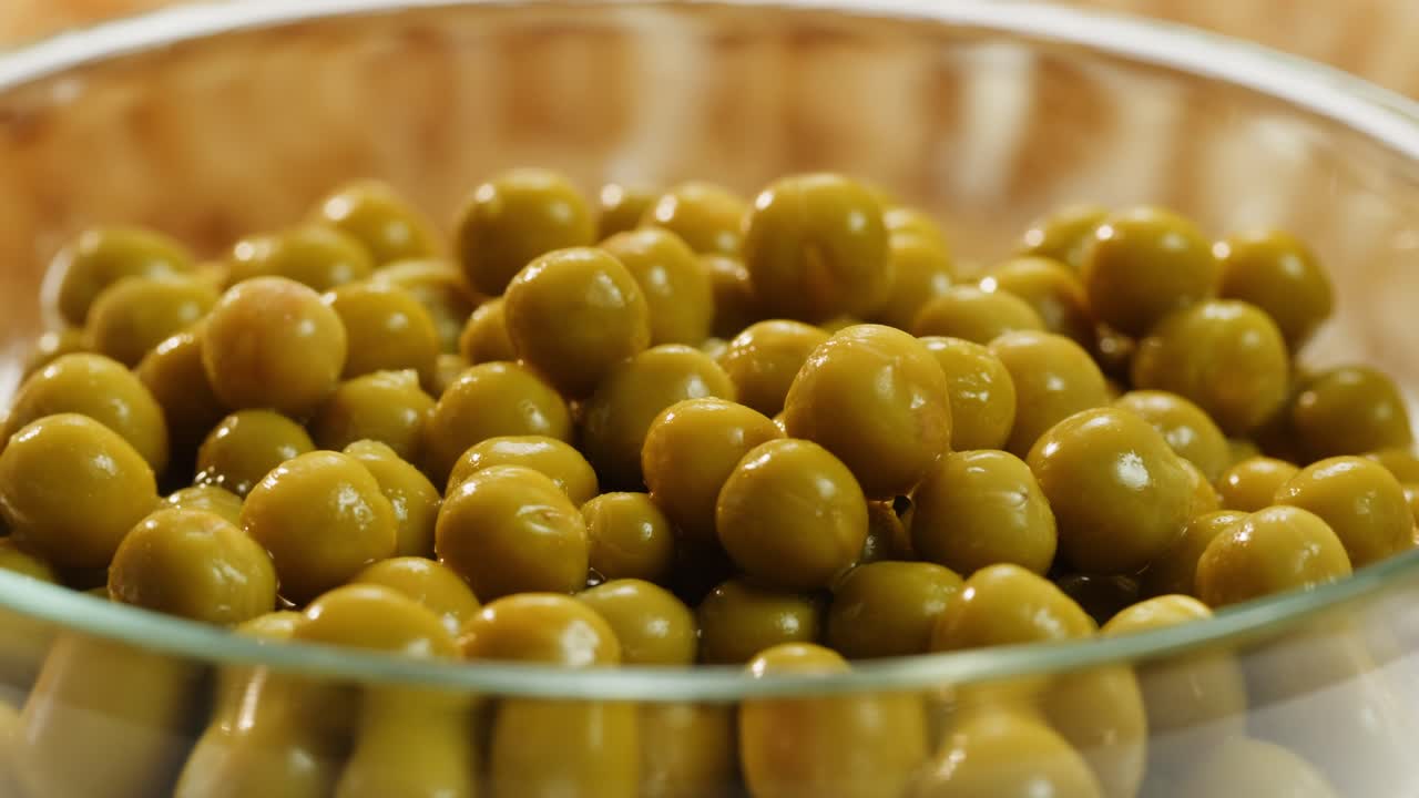Canned Green Peas in Glass Bowl