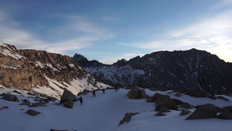 hiking in the snow in the high sierra near bishop, california.