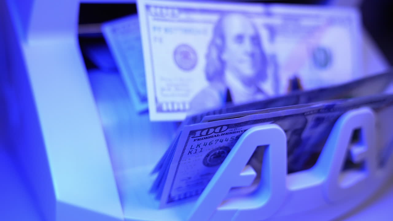 Cash bill counter money machine for banknotes. Money dollar counting machine.