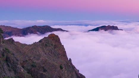 sea of clouds at sunset in la palma island, canary islands